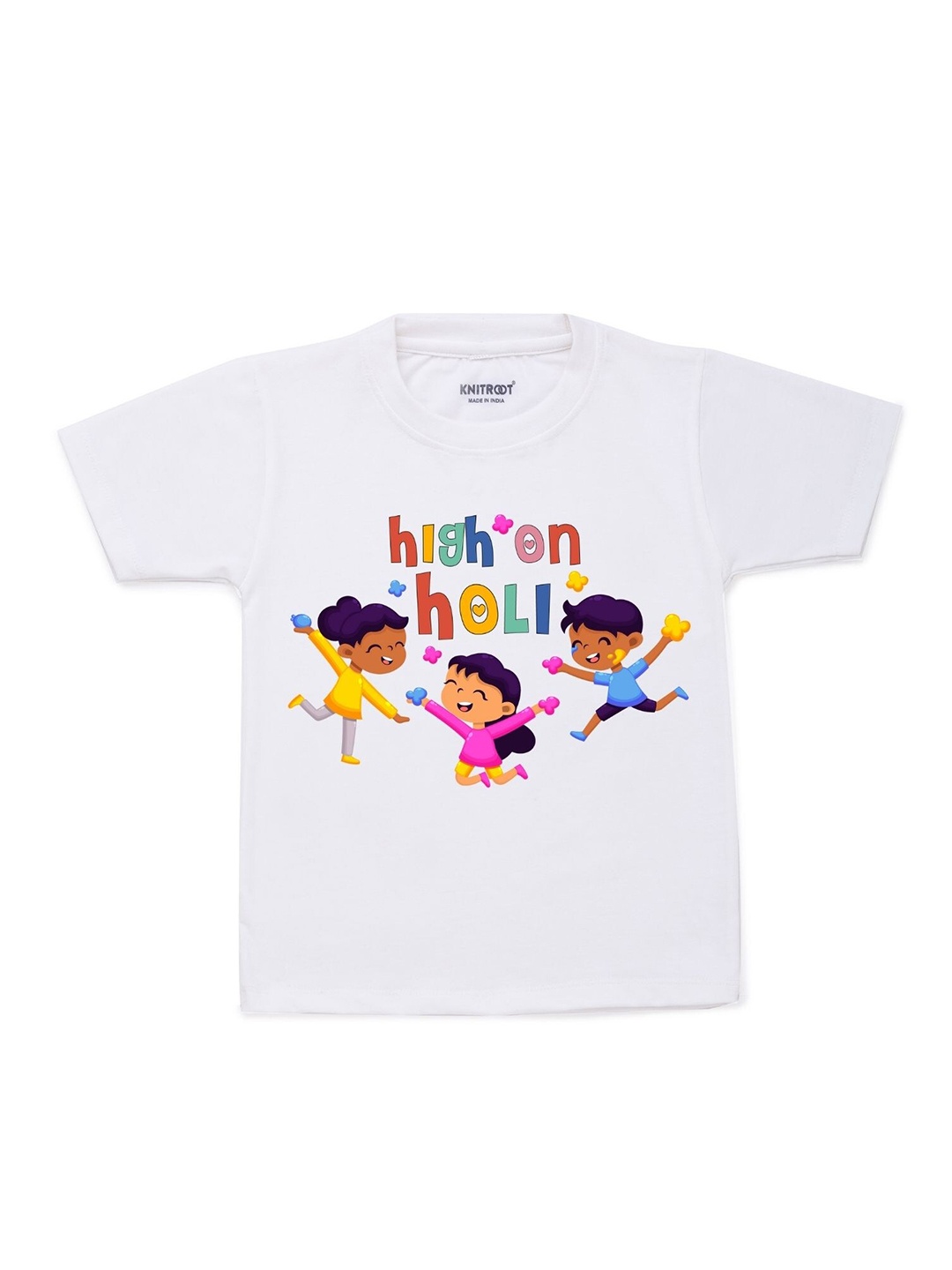 

KNITROOT Kids White & Yellow High Holi Printed T-shirt