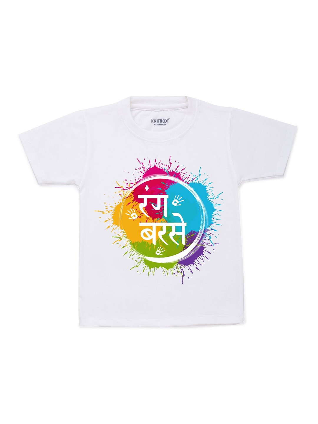 

KNITROOT Kids White & Yellow Rang Barse Typography Printed T-shirt