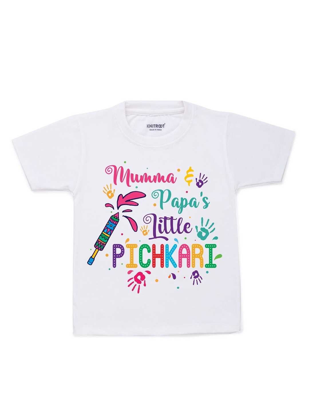 

KNITROOT Kids White & Pink Little Pichkari Typography Printed T-shirt