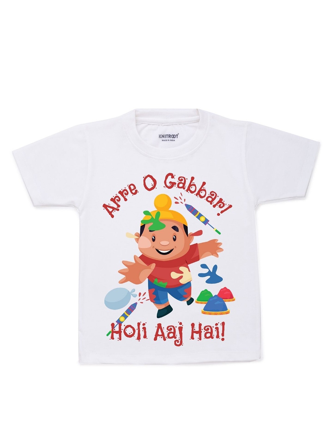 

KNITROOT Kids White & Red Holi Aaj Hai Printed T-shirt