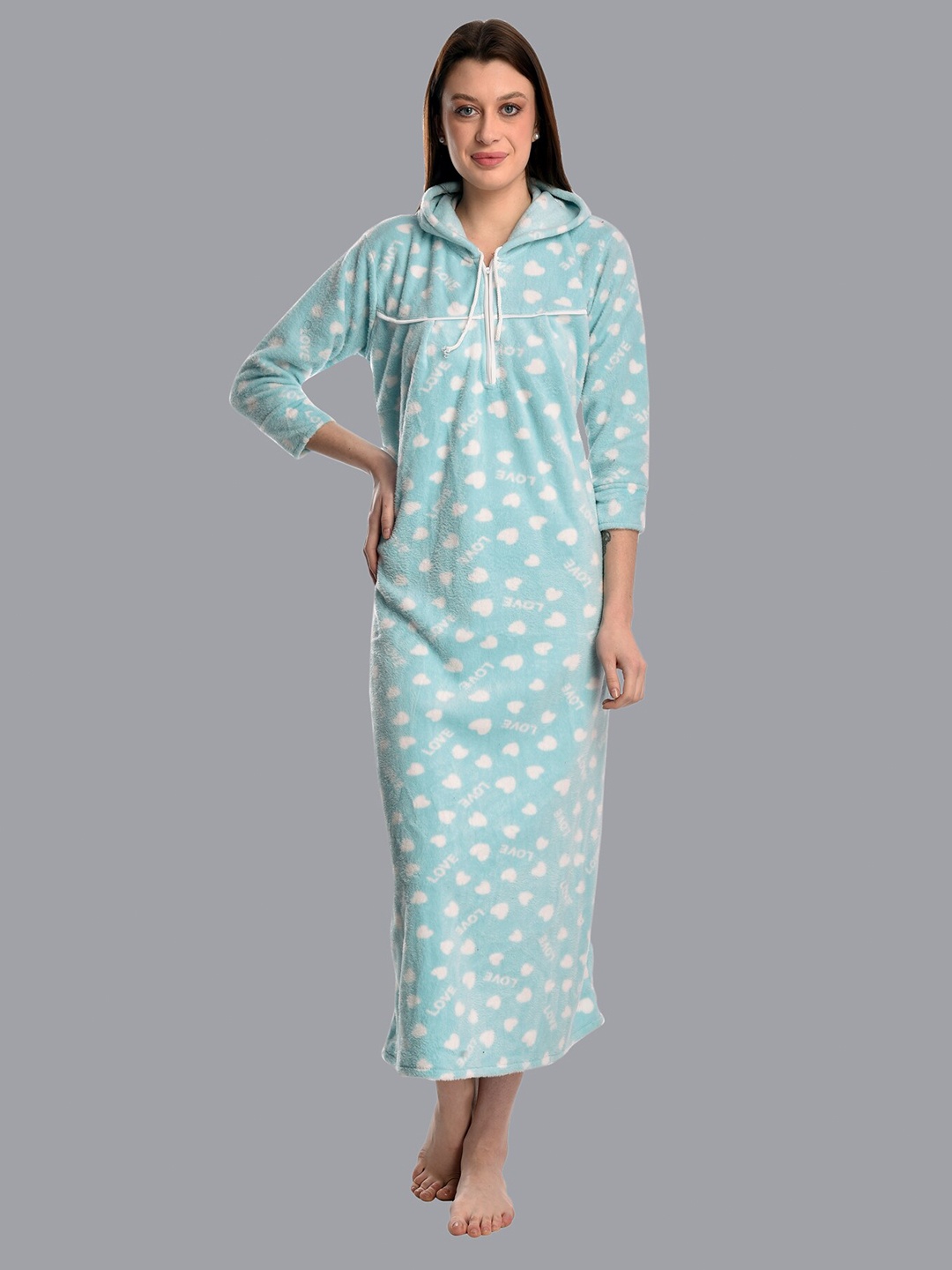 

CIERGE Women Blue Printed Maxi Nightdress