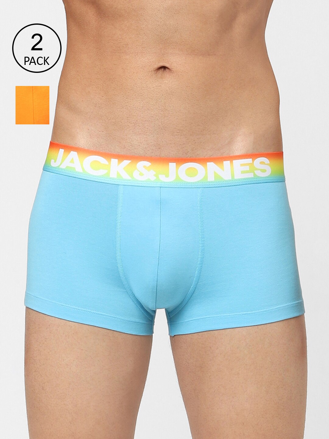 

Jack & Jones Men Pack of 2 Orange & Blue Solid Cotton Trunks