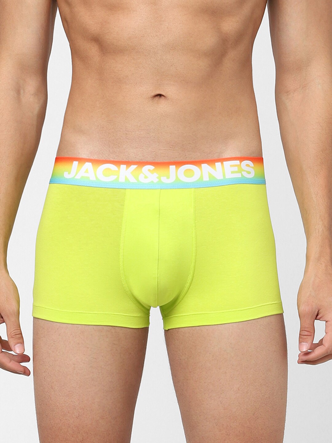 

Jack & Jones Men Lime Green Solid Cotton Trunks 116796105