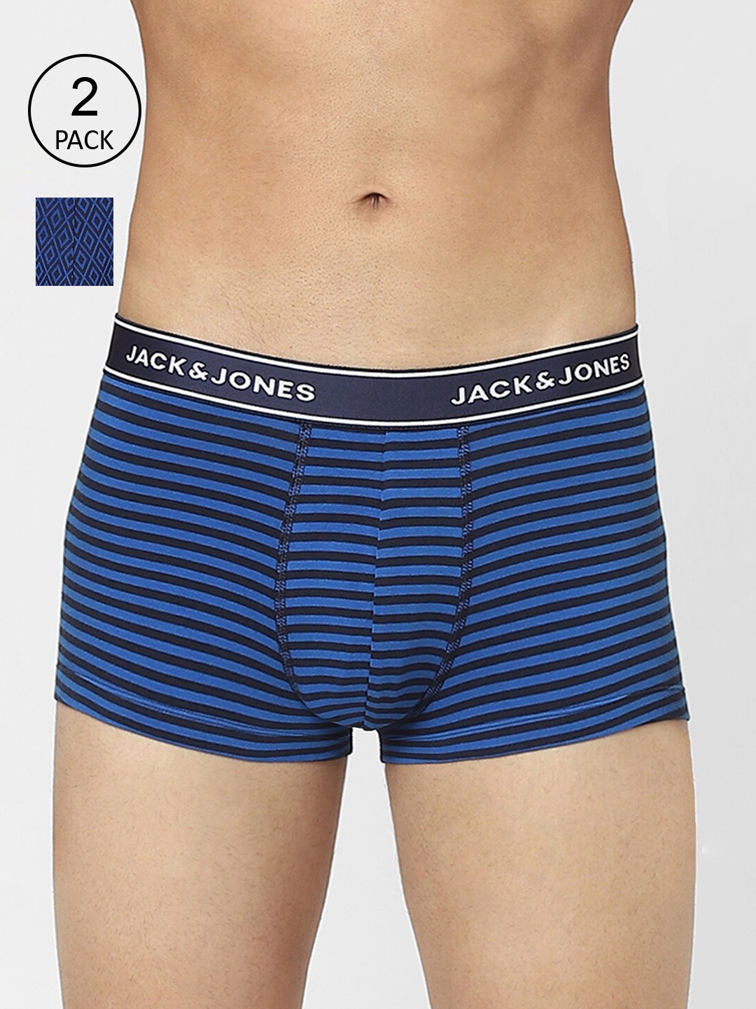 

Jack & Jones Men Pack of 2 Printed Cotton Trunks 116800201, Blue