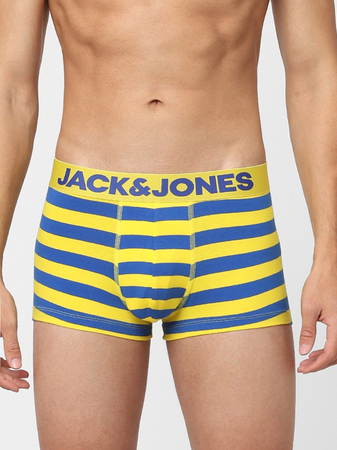 

Jack & Jones Men Yellow & Blue Striped Trunks