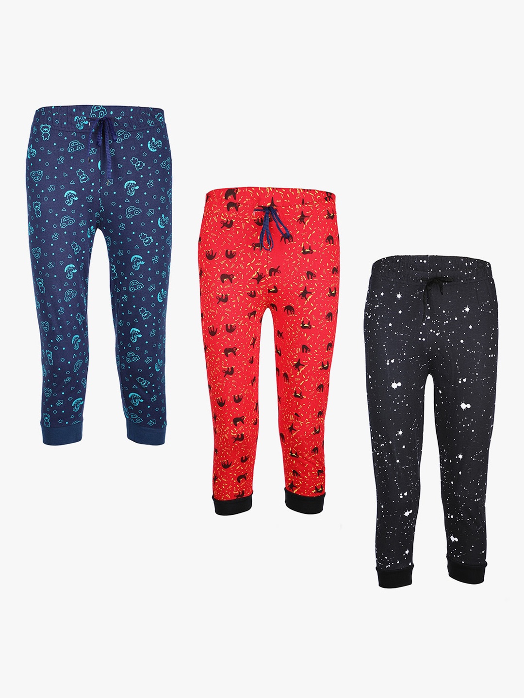 

SAVAGE Boys Pack Of 3 Printed Pure Cotton Joggers, Navy blue