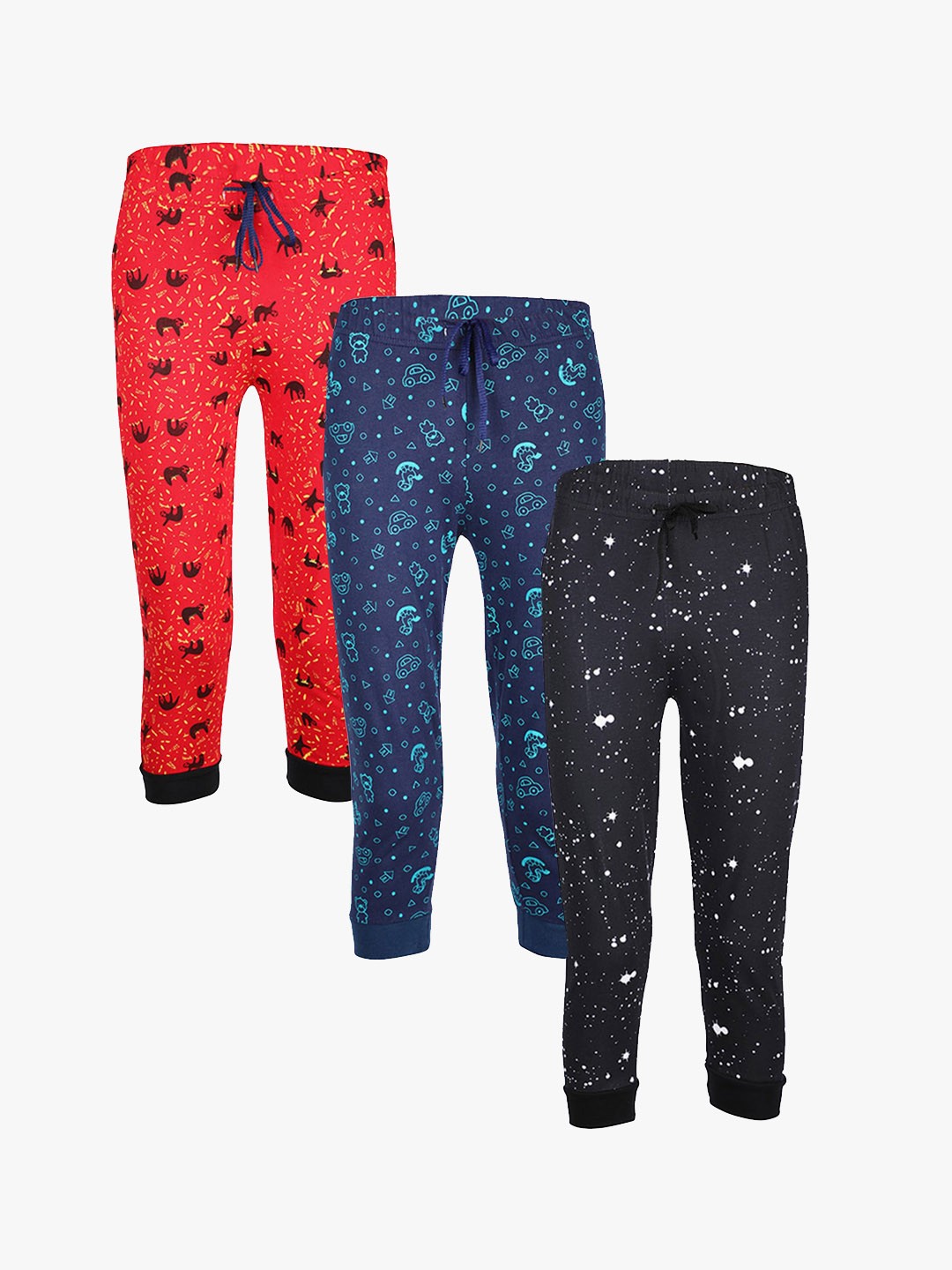 

SAVAGE Boys Pack Of 3 Printed Pure Cotton Joggers, Navy blue