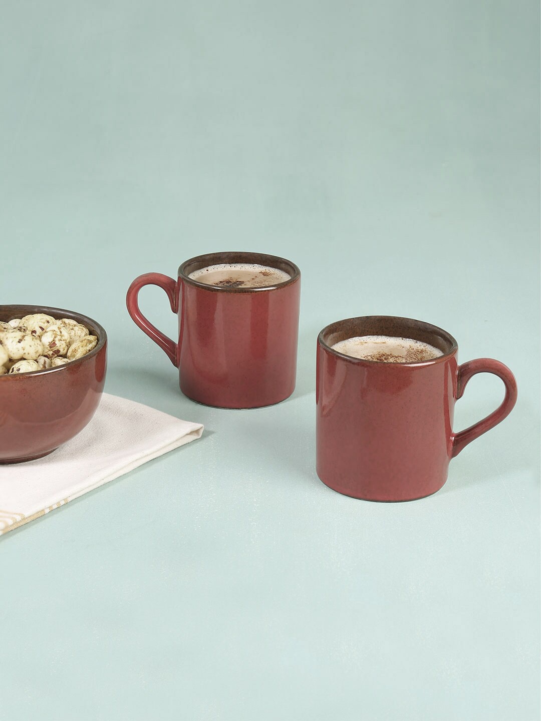 

ellementry Set Of 2 Maroon Solid Ceramic Glossy Mugs