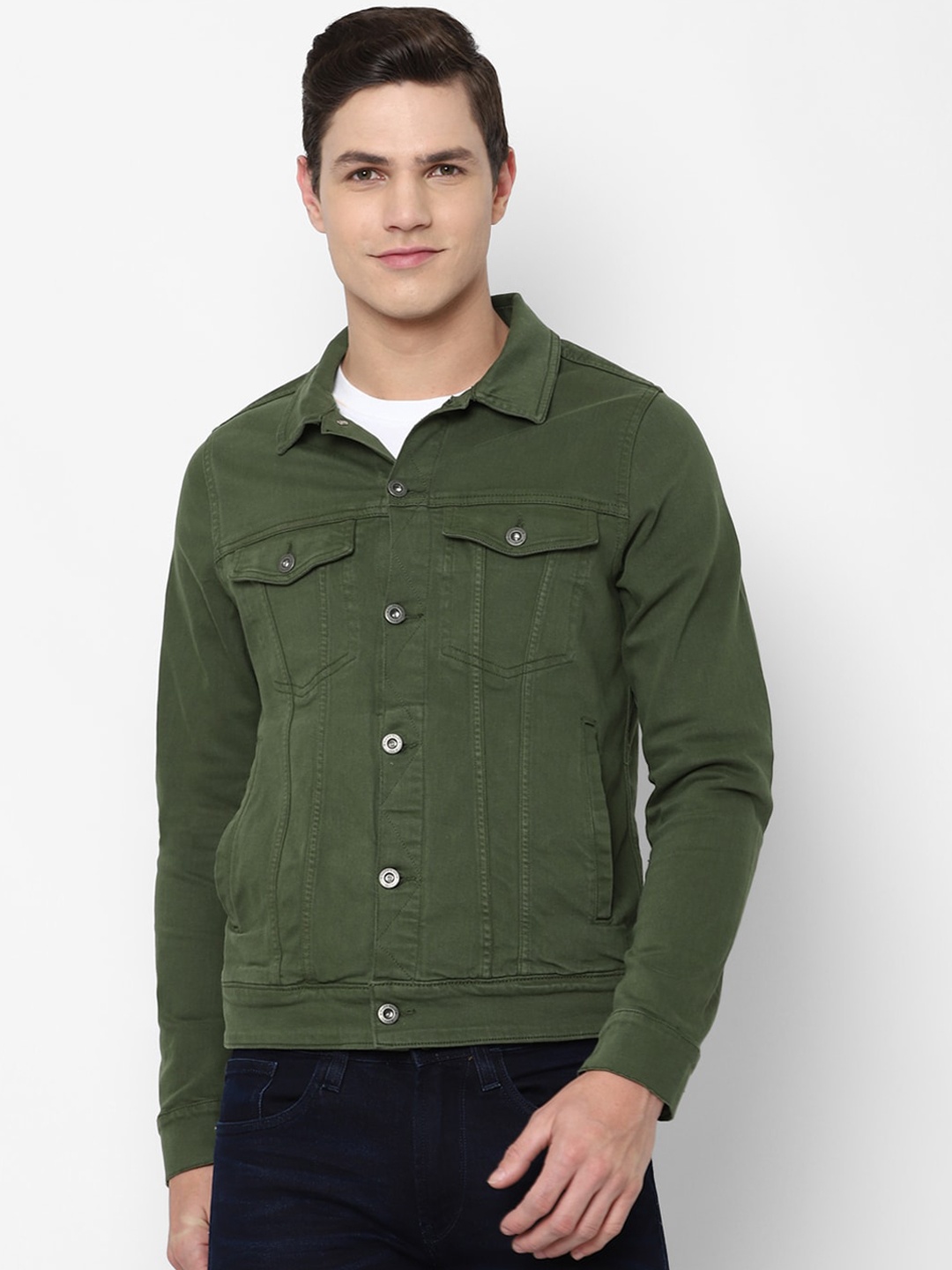 

Allen Solly Sport Men Olive Green Denim Jacket