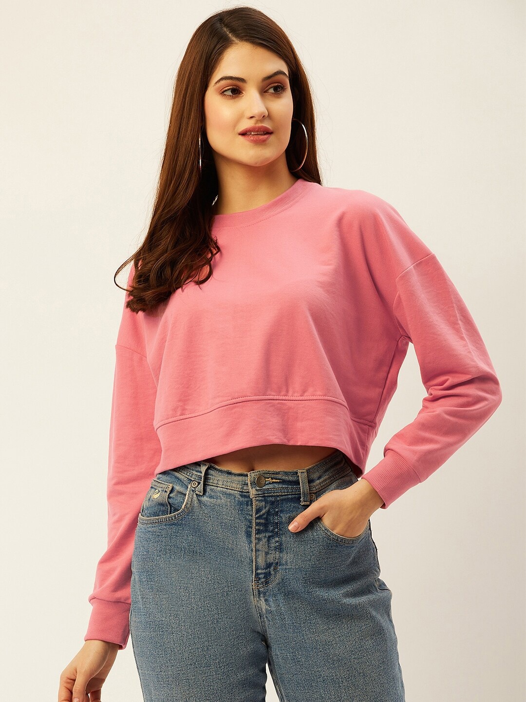 

ANVI Be Yourself Women Pink Crop Sweatshirt