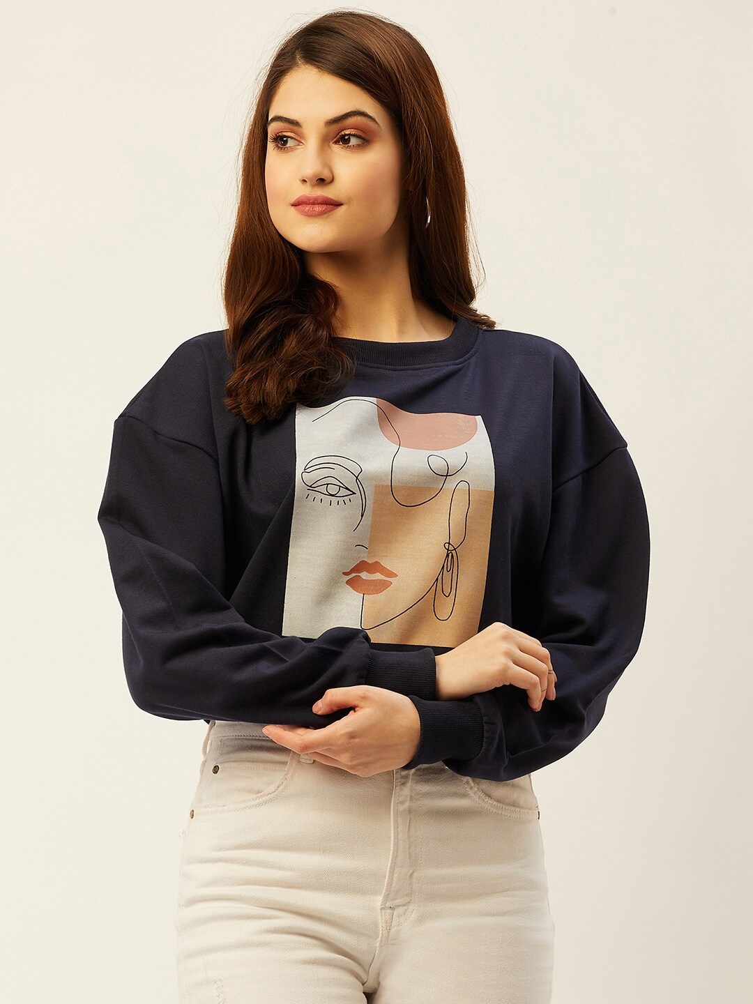 

ANVI Be Yourself Women Blue Printed Sweatshirt