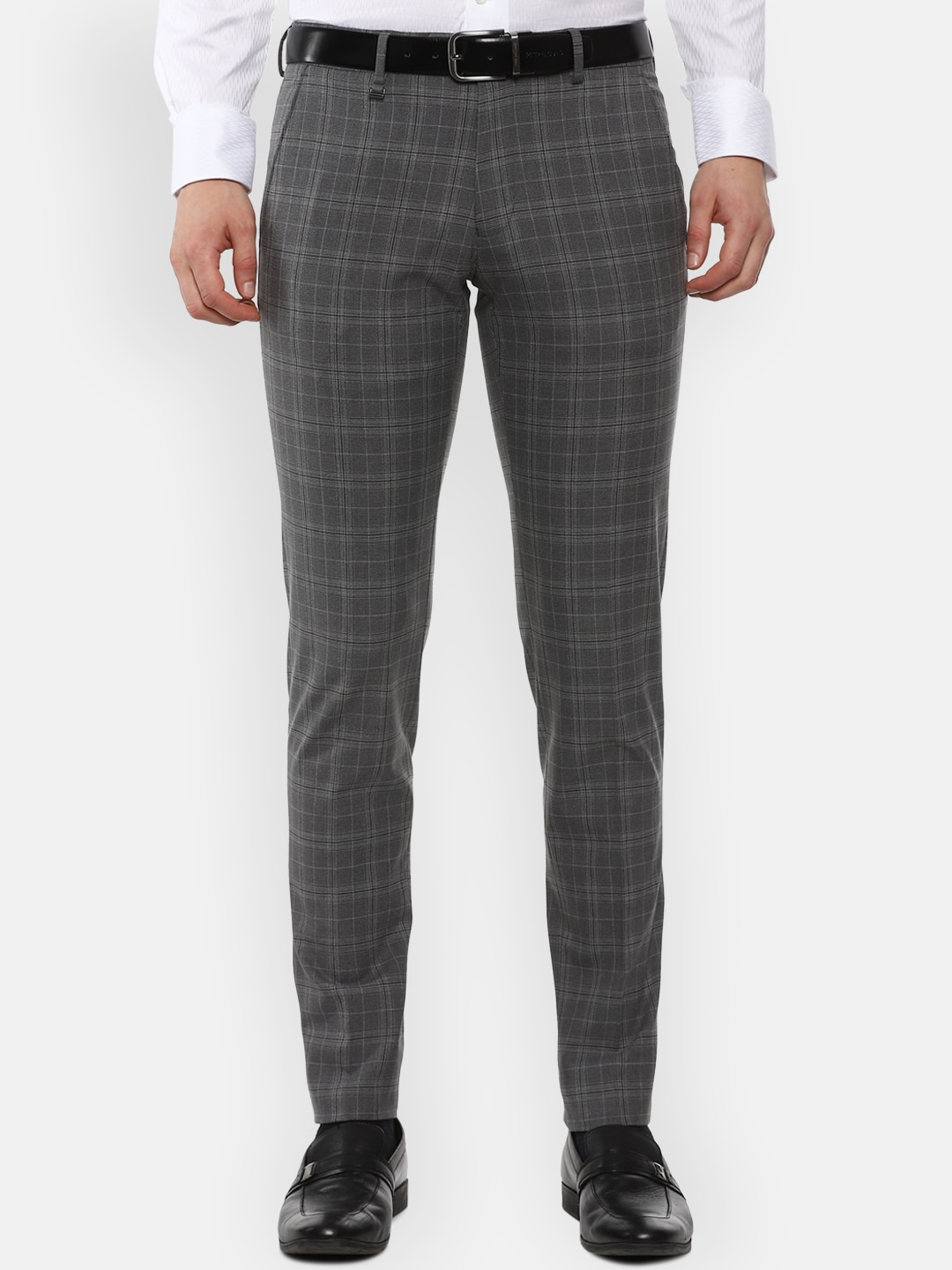 

Van Heusen Men Grey Checked Slim Fit Trousers