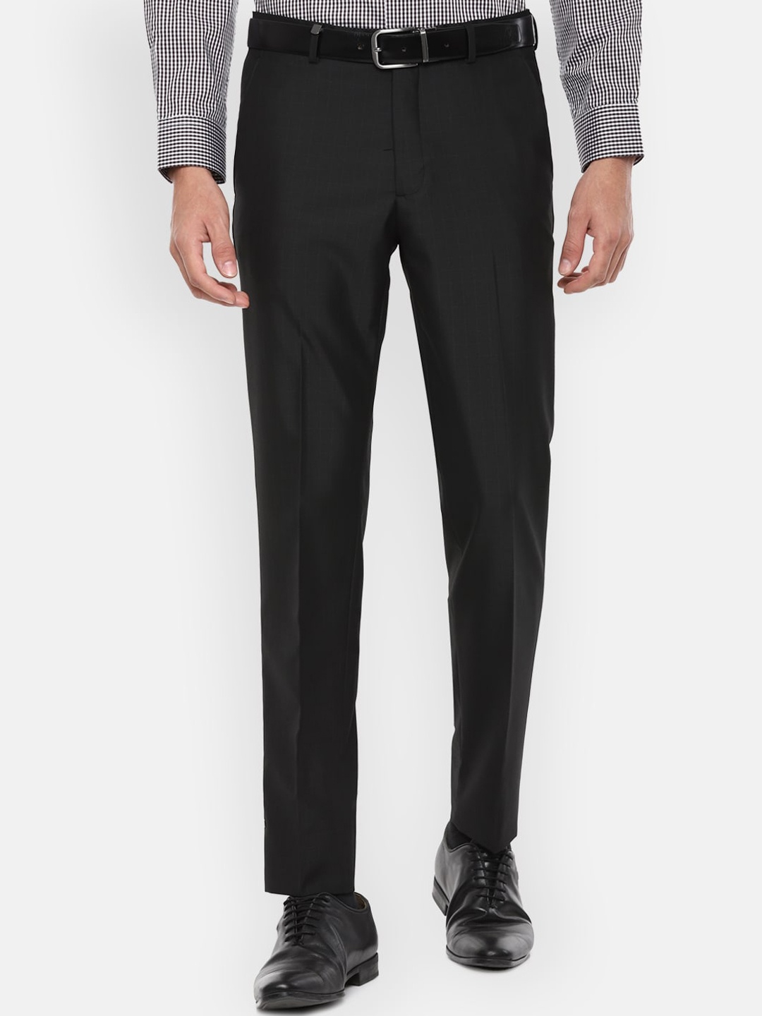 

Van Heusen Men Black Checked Slim Fit Trousers