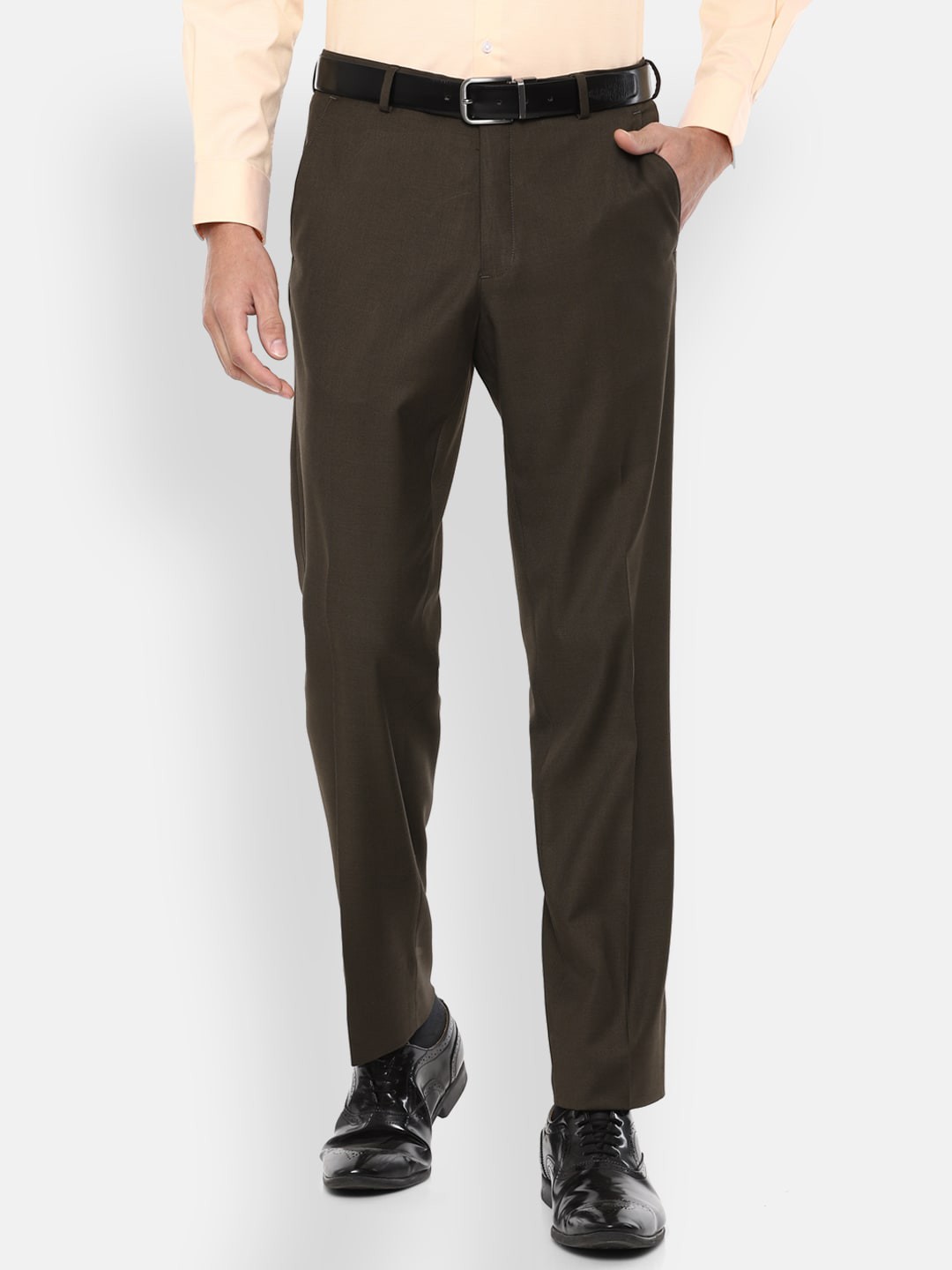 

Van Heusen Men Brown Solid Formal Trousers