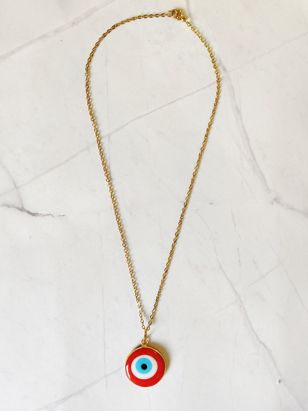 

EL REGALO Red & Gold-Toned Evil Eye Pendant Necklace