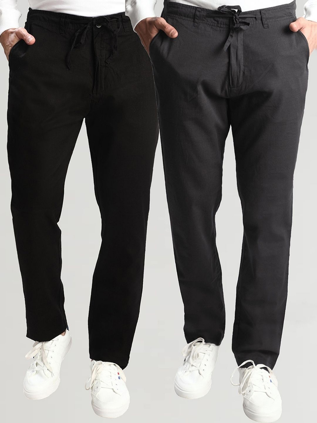 

Dream of Glory Inc Men Pack Of 2 Black Cotton Relaxed Straight Leg Chinos