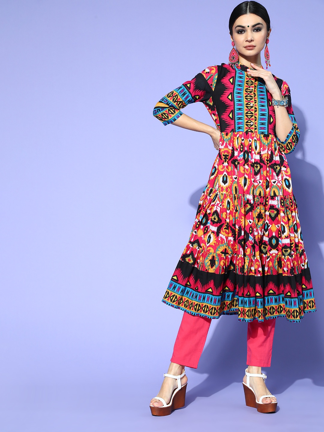 

Sangria Elegant Magenta Cotton Swirling Volume Kurta