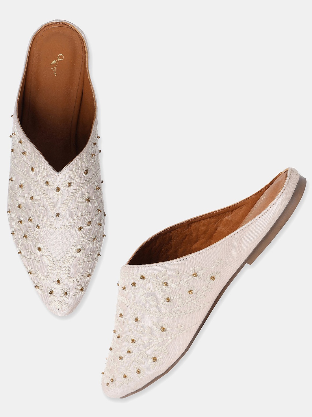 

W The Folksong Collection Women Pink Embellished Leather Mules
