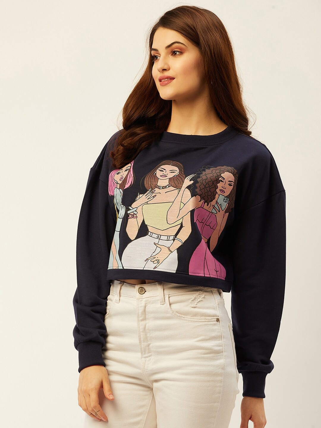 

ANVI Be Yourself Women Blue Printed Sweatshirt