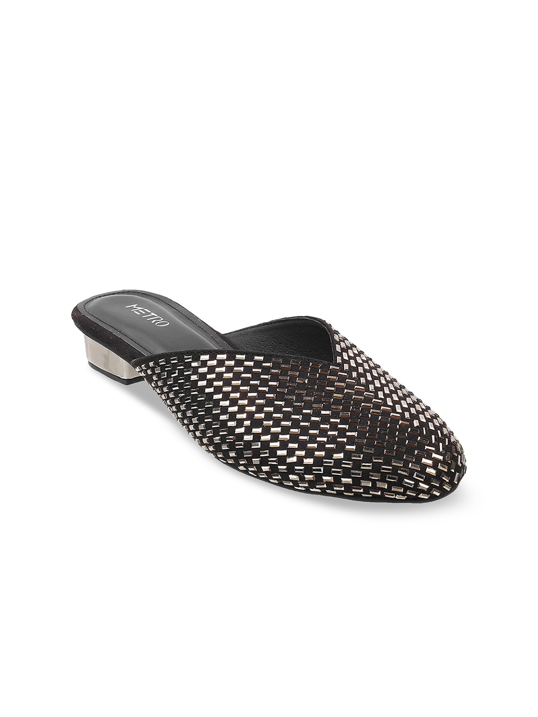 

Metro Women Black Mules with Laser Cuts Flats