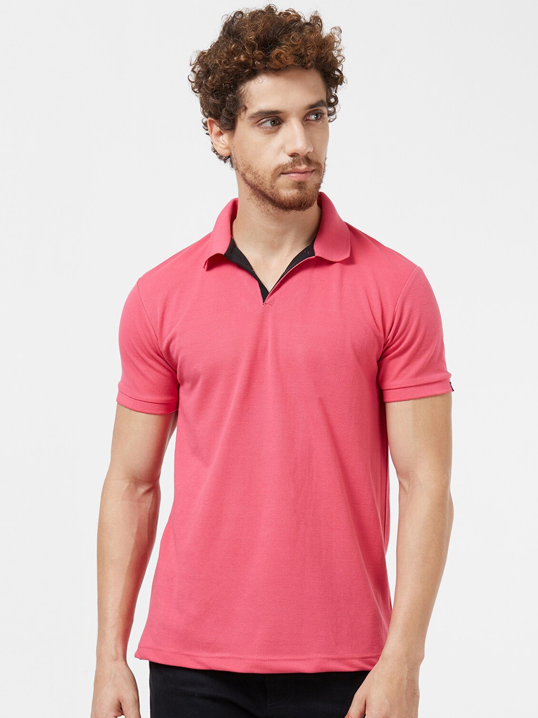 

Wear Your Opinion Men Pink Polo Collar T-shirt