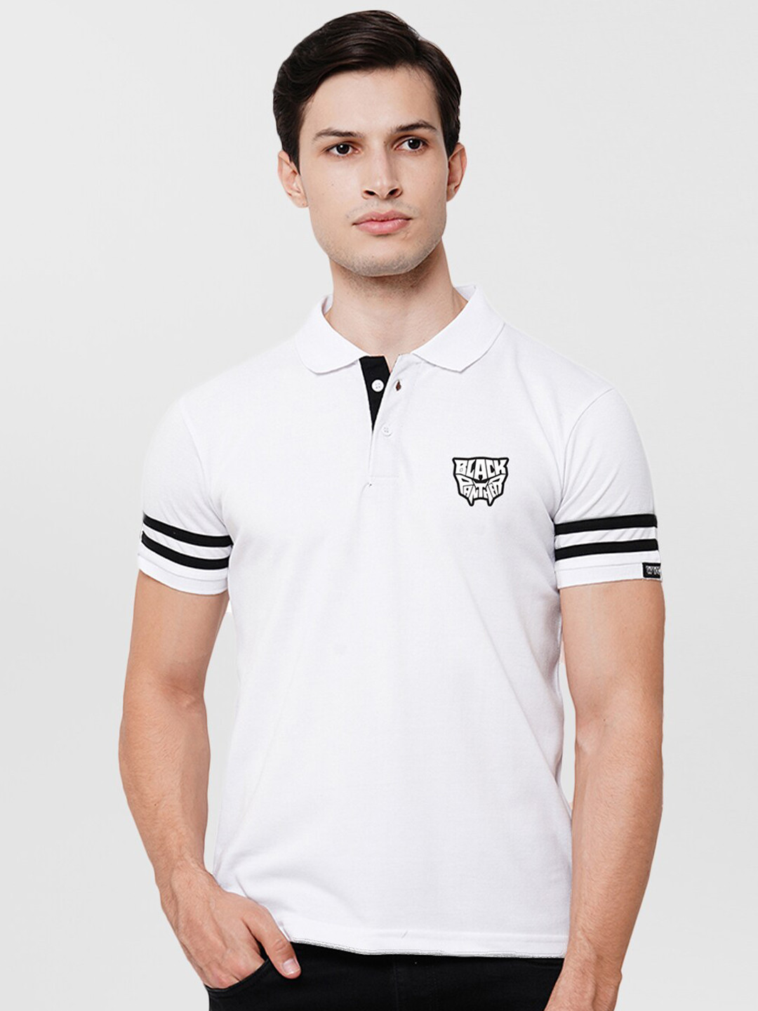 

Wear Your Opinion Men White Polo Collar Monochrome T-shirt