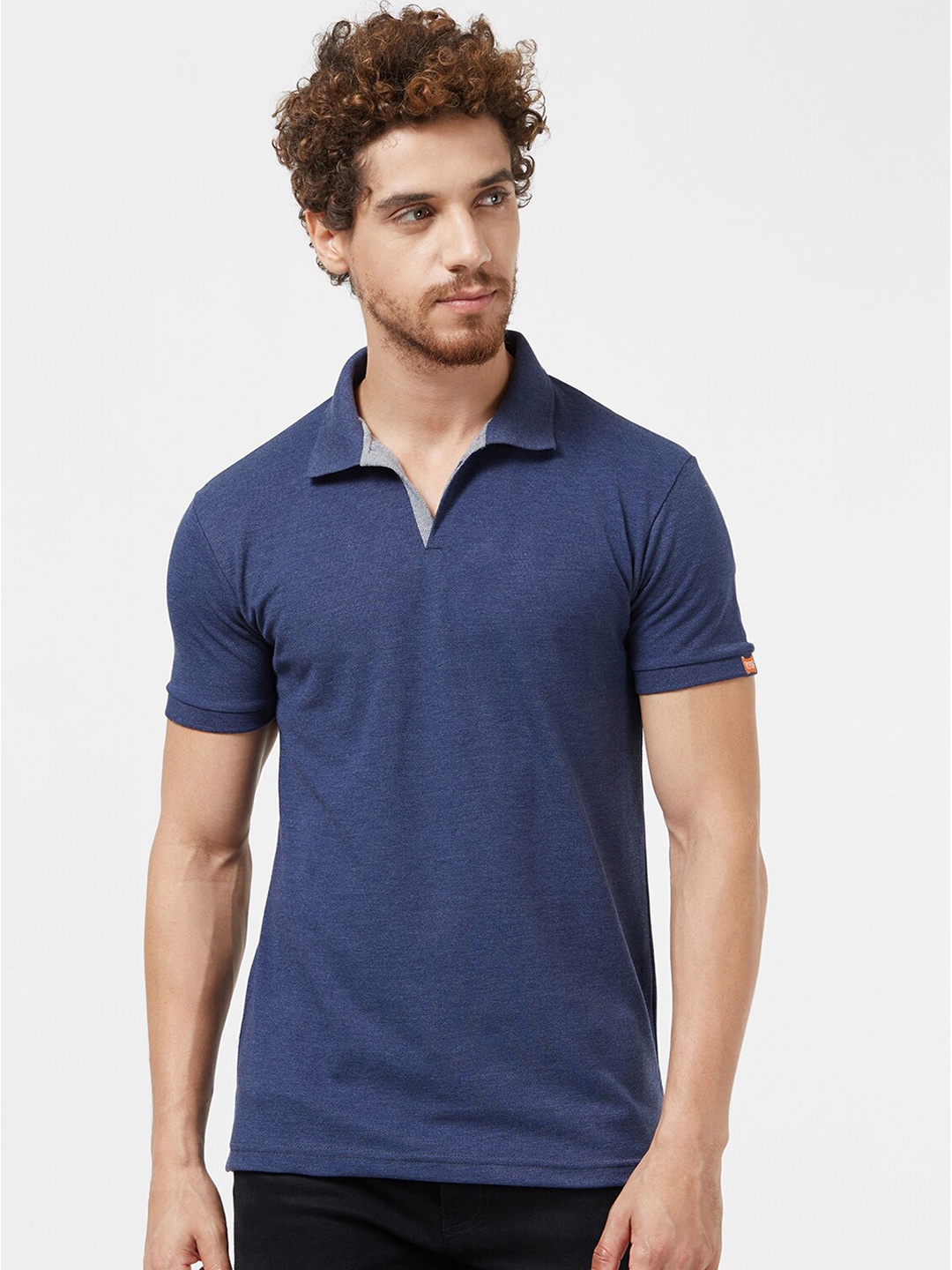 

Wear Your Opinion Men Navy Blue Polo Collar T-shirt