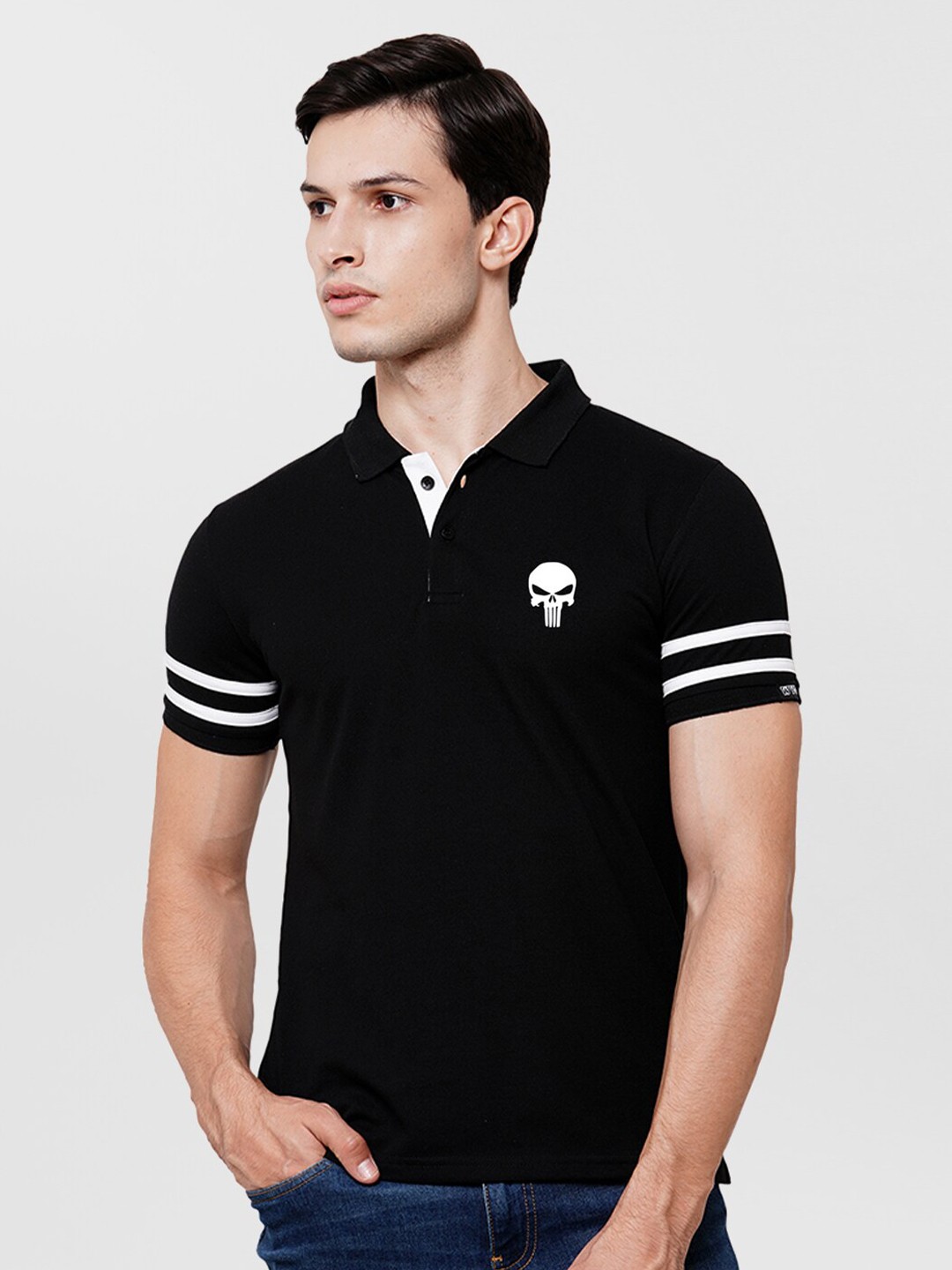 

Wear Your Opinion Men Black Polo Collar Applique T-shirt