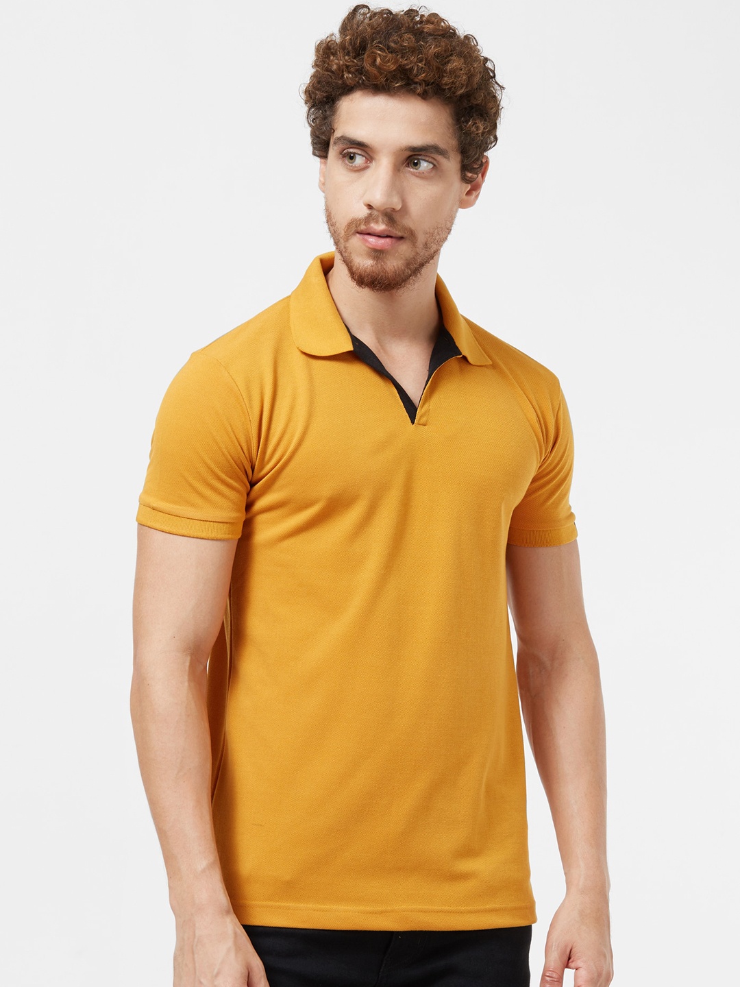 

Wear Your Opinion Men Mustard Yellow Polo Collar T-shirt