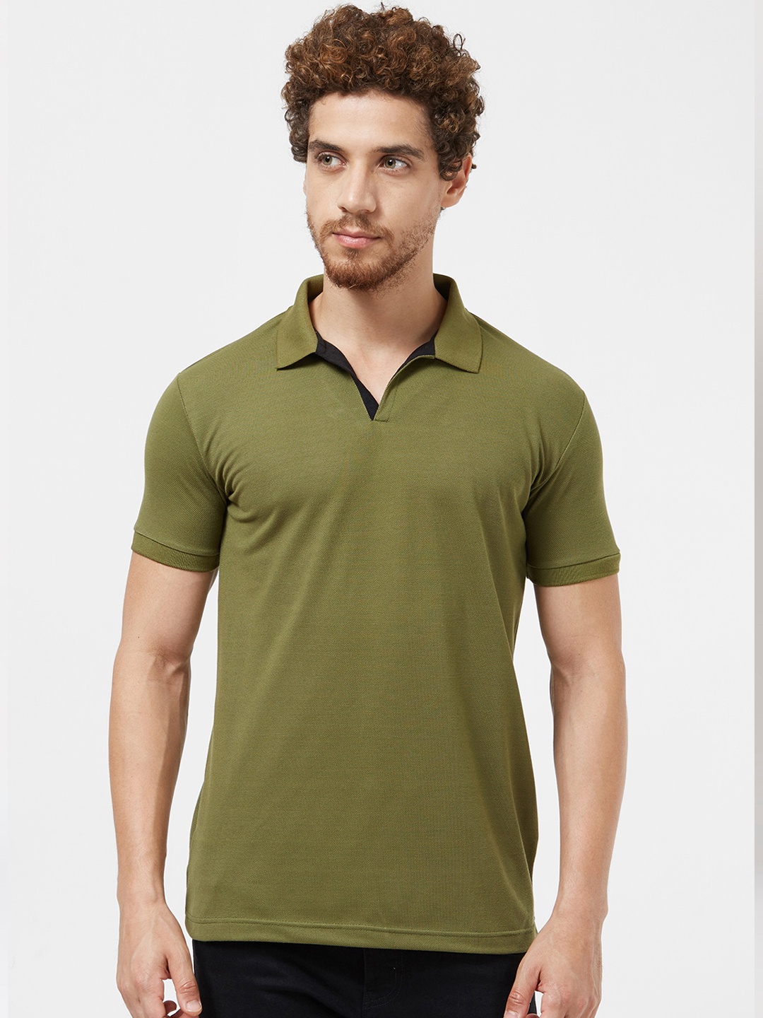 

Wear Your Opinion Men Olive Green Polo Collar T-shirt