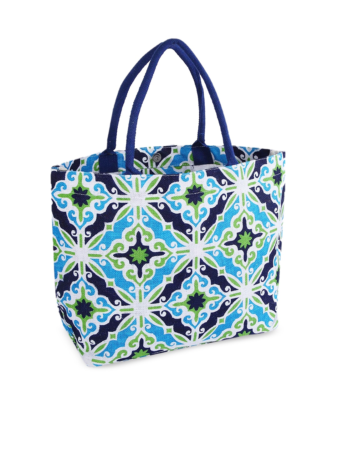 

earthbags Blue Printed Oversized Reusable and Eco-Friendly Tote Jute Bag