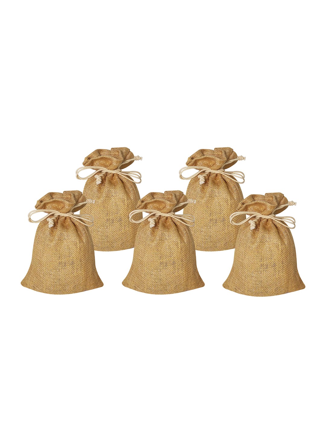 

earthbags Set Of 5 Potlis with Drawstring, Beige