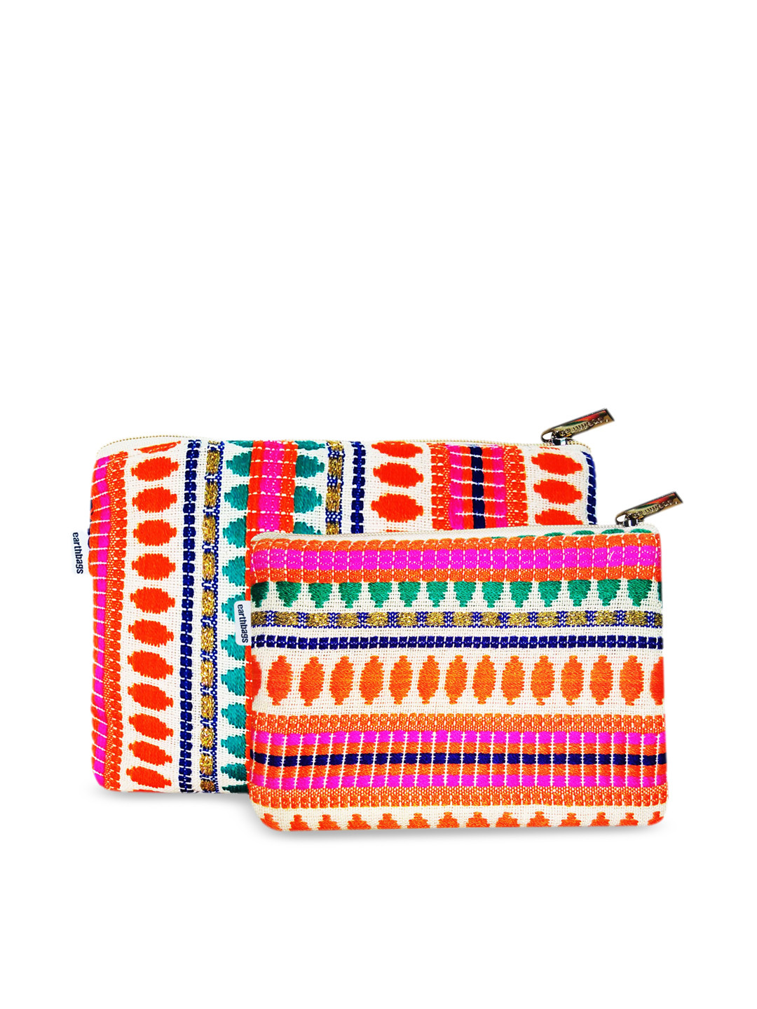 

earthbags Pack Of 2 Multicoloured Cotton Acrylic Pouch with Zipper, Multi