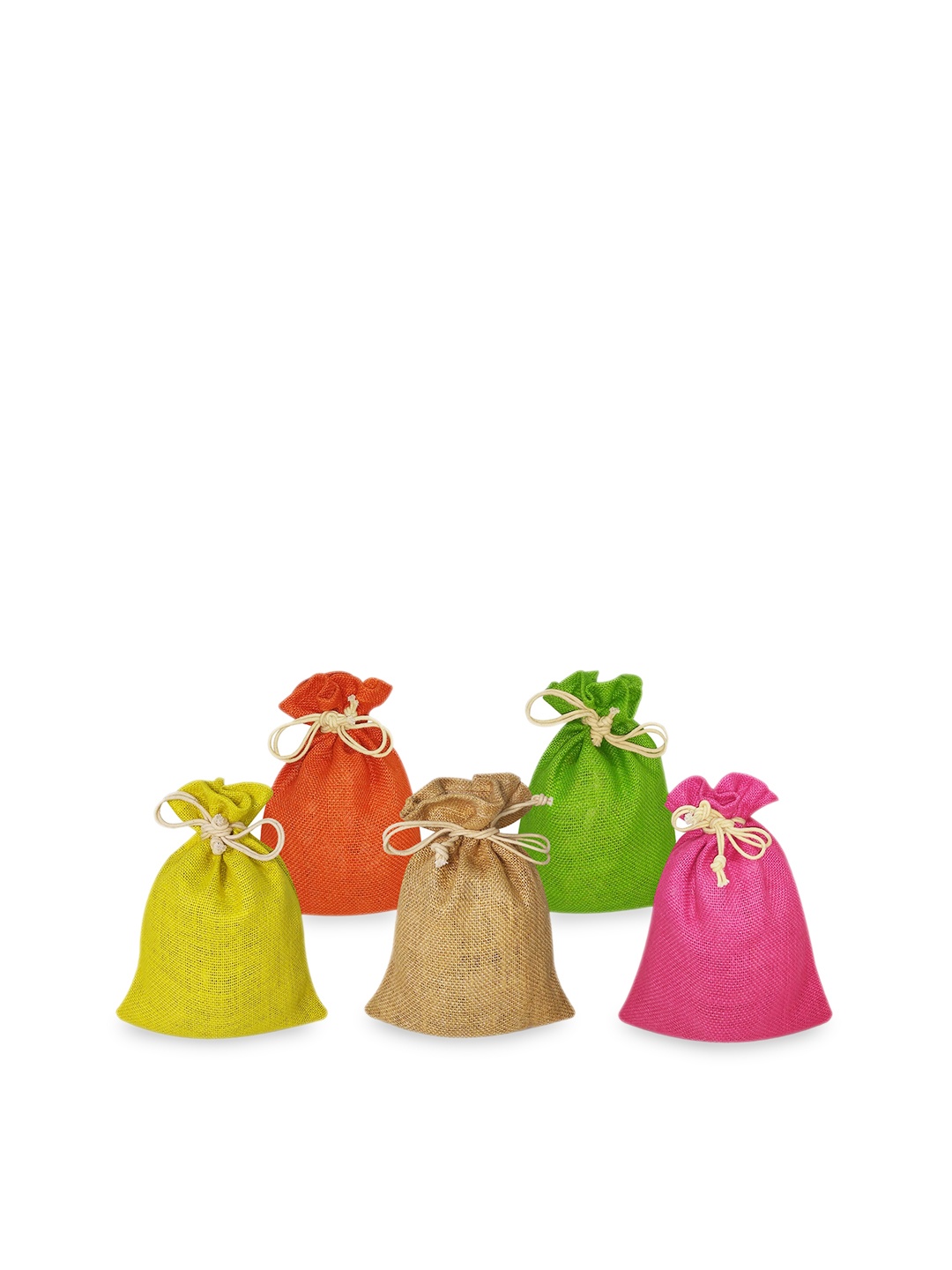

earthbags Pack Of 5 Jute Potlis, Green