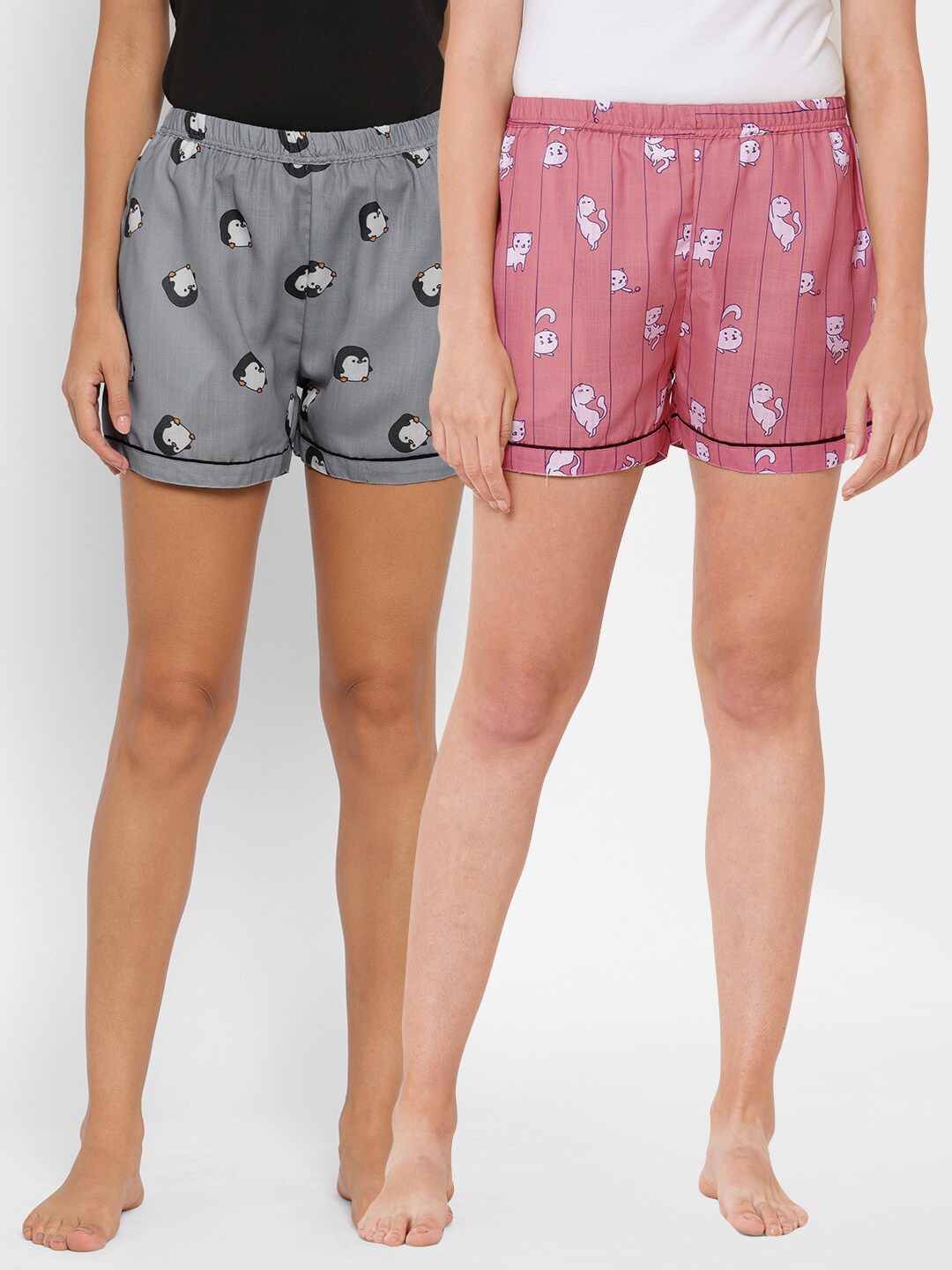 

FashionRack Women Pack of 2 Pink Grey Printed Lounge Shorts