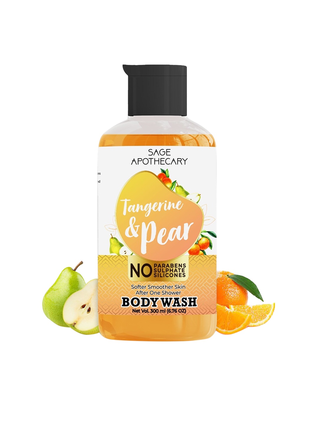 

SAGE APOTHECARY Tangerine & Pear Body Wash for Softer Smoother Skin with Vitamin C - 300ml, Orange