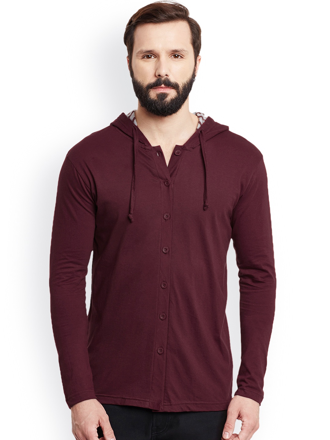 

GRITSTONES Men Maroon Solid Hooded T-shirt