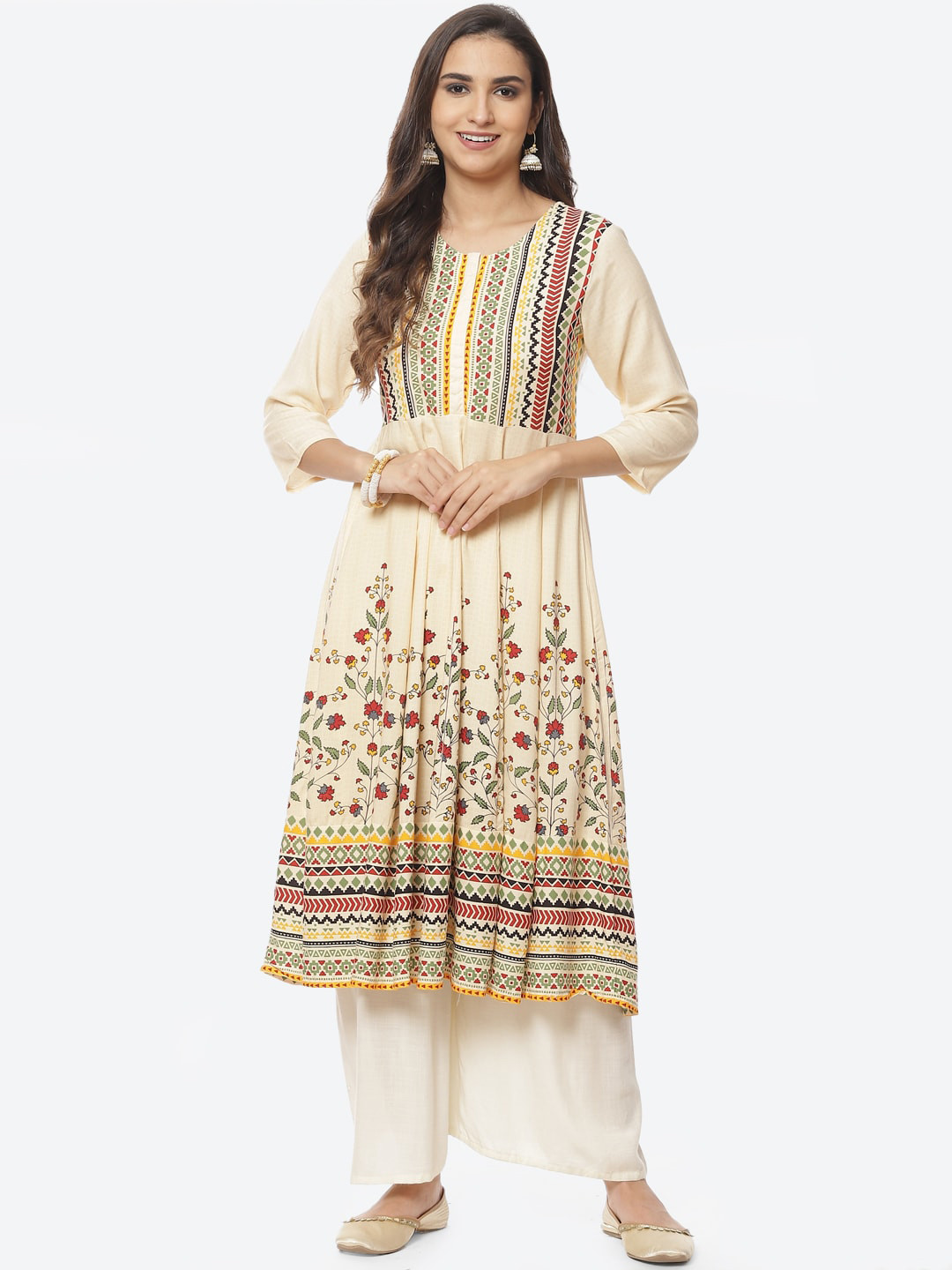 

Rangriti Women Cream-Coloured Floral Printed Anarkali Kurta