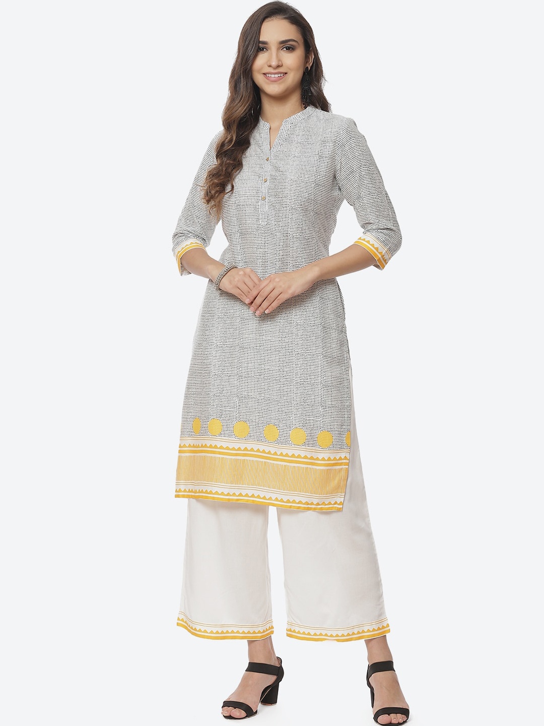 

Rangriti Women Off White Printed Kurta with Palazzos