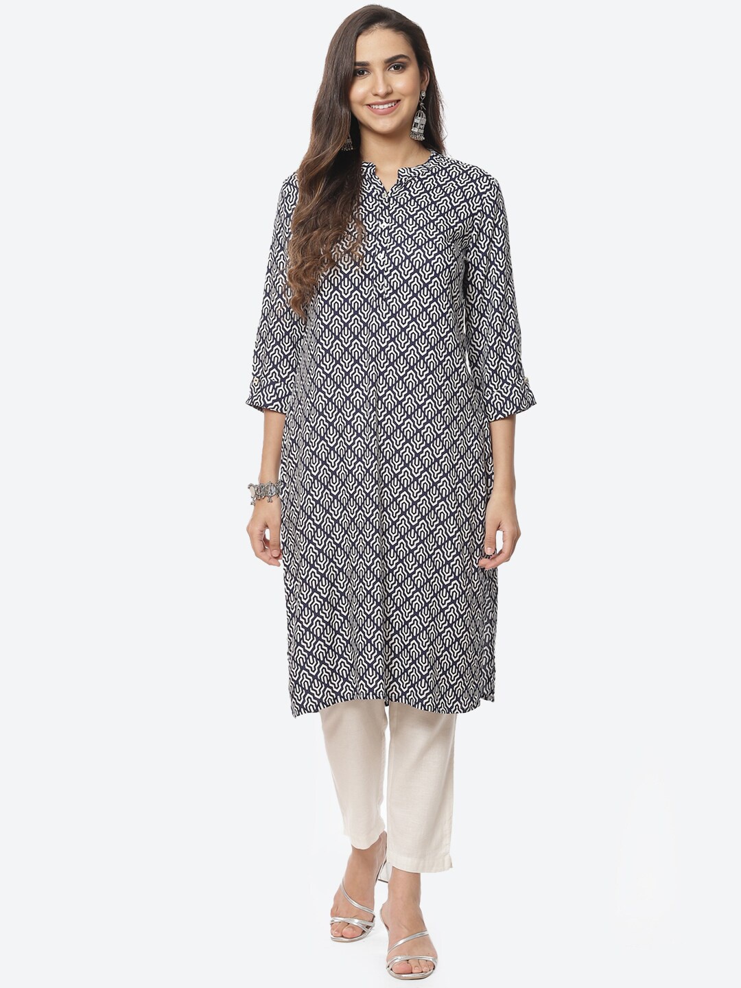 

Rangriti Women Navy Blue Ethnic Motifs Printed Kurta