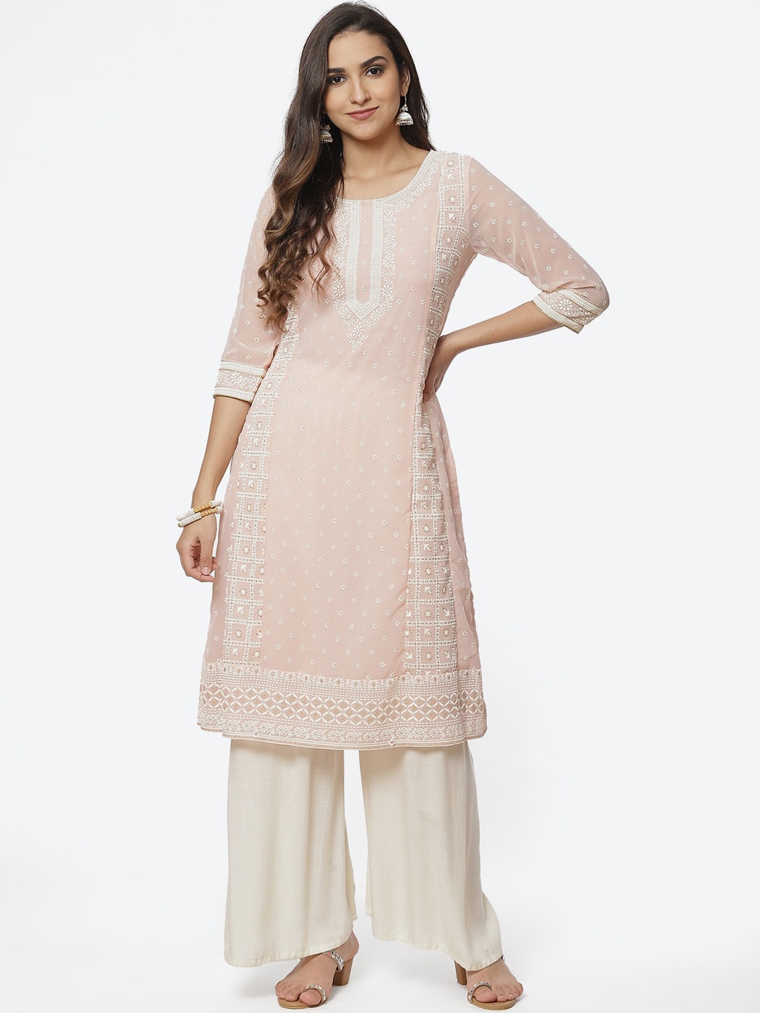 

Rangriti Women Pink Ethnic Motifs Printed Straight Kurta