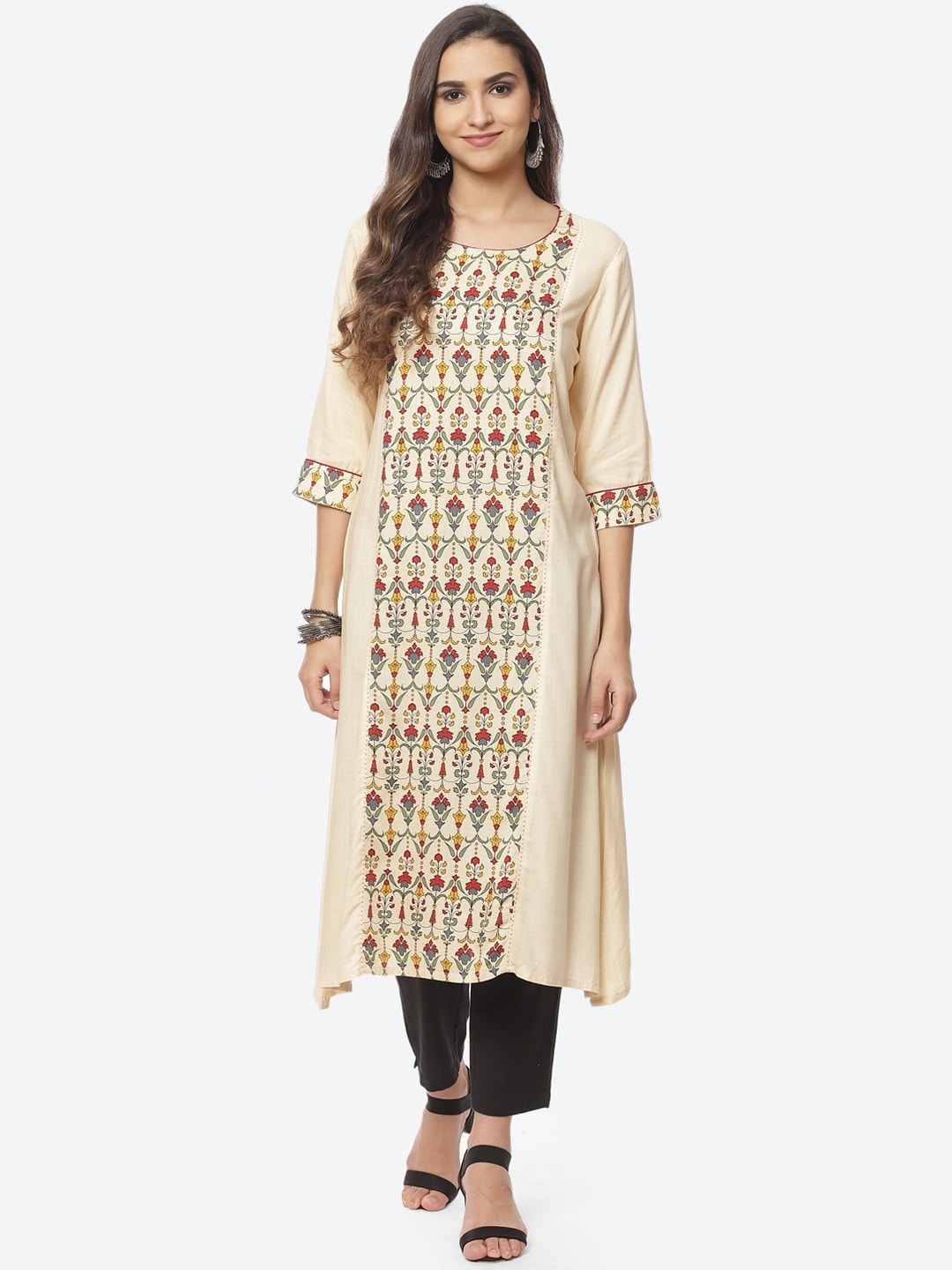 

Rangriti Women Cream-Coloured Printed Kurta