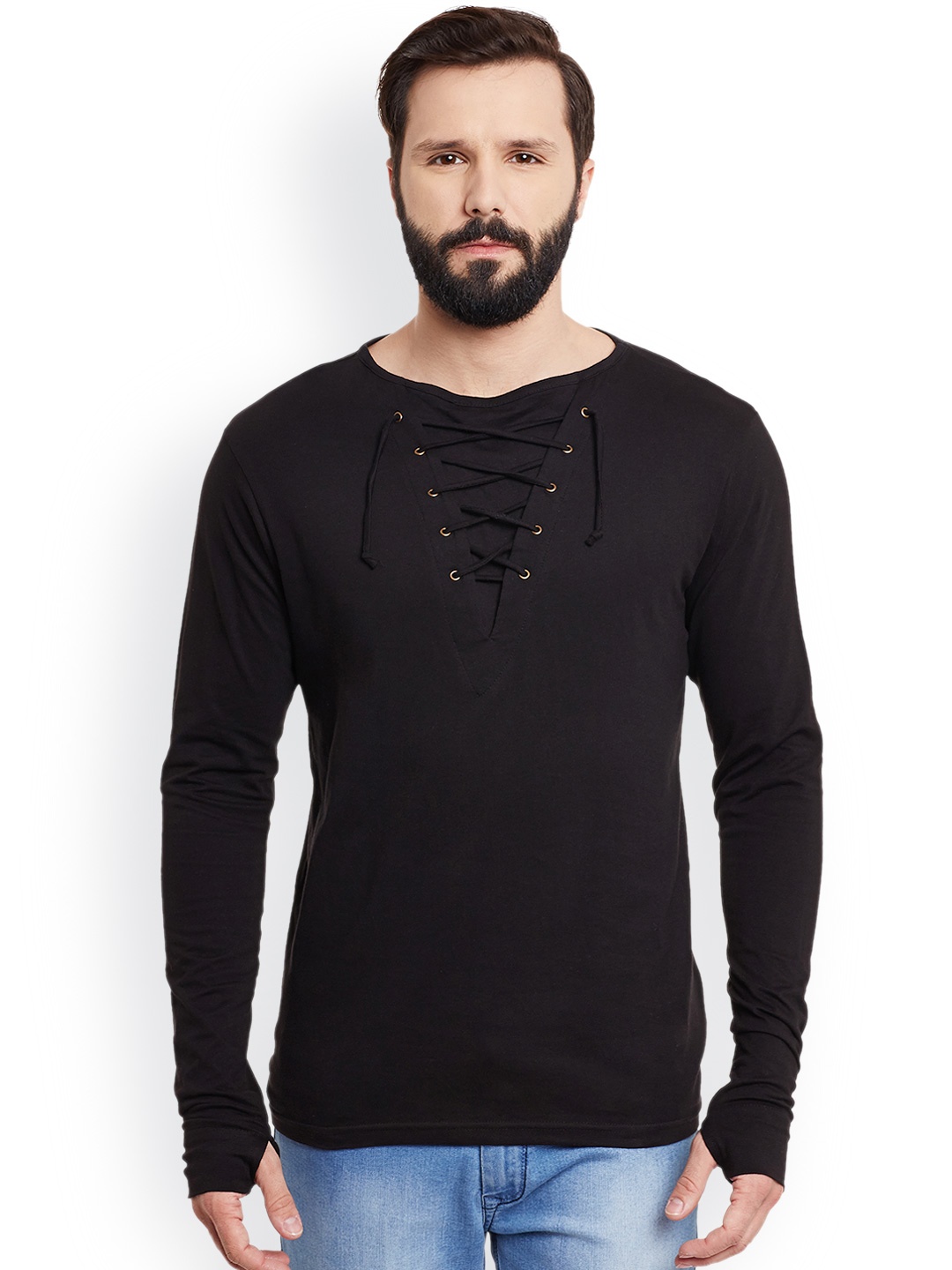 

GRITSTONES Men Black Solid Round Neck T-shirt