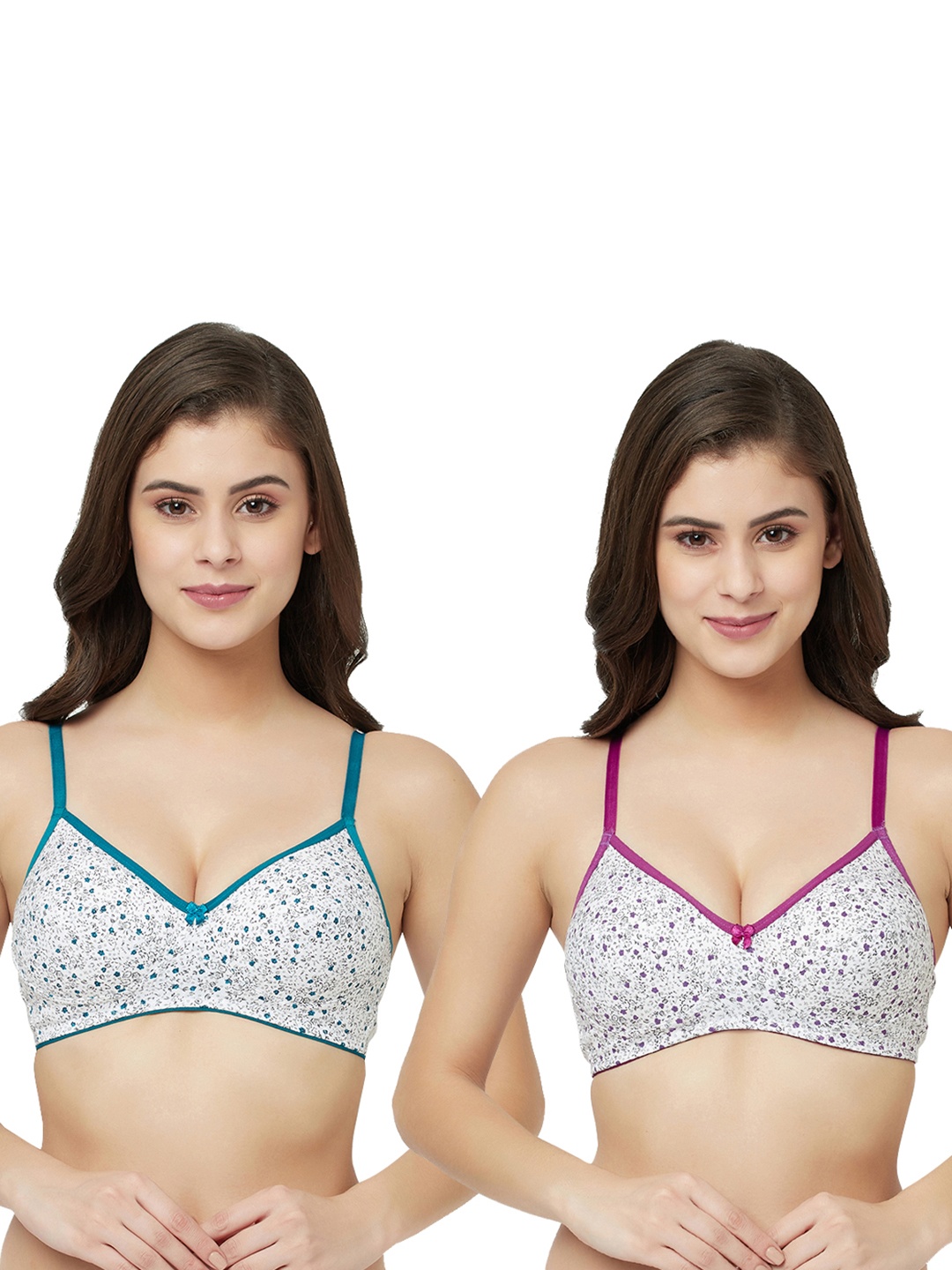 

GROVERSONS Paris Beauty Pack Of 2 Purple & Blue Floral Bra - Underwired