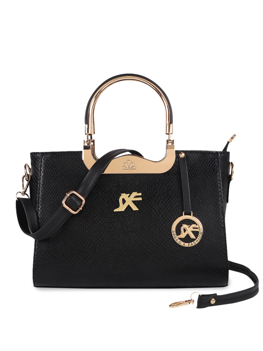 

SXF SPEED X FASHION Black PU Structured Handheld Bag