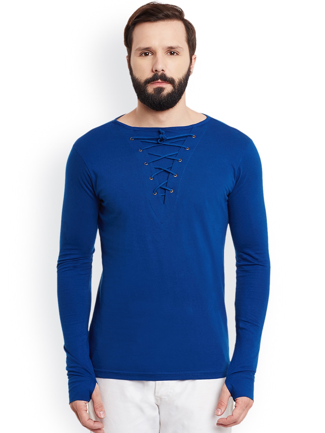 

GRITSTONES Men Blue Solid Round Neck T-shirt