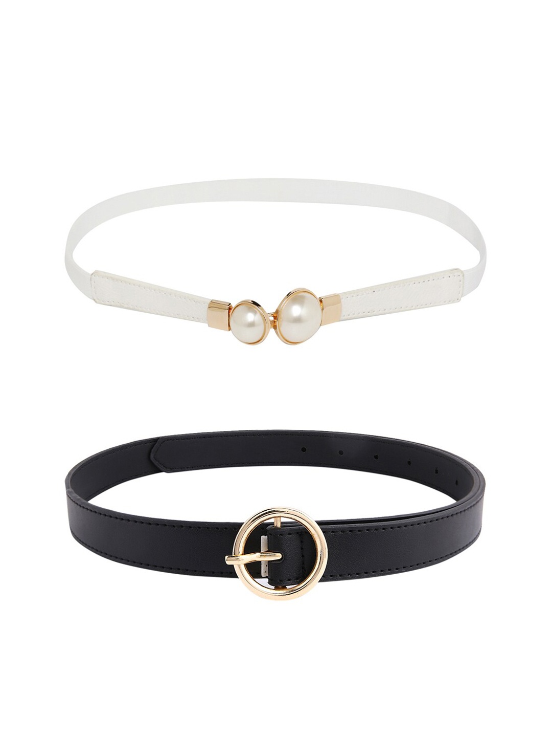 

CRUSSET Women Set Of 2 White & Black Embellished Belt