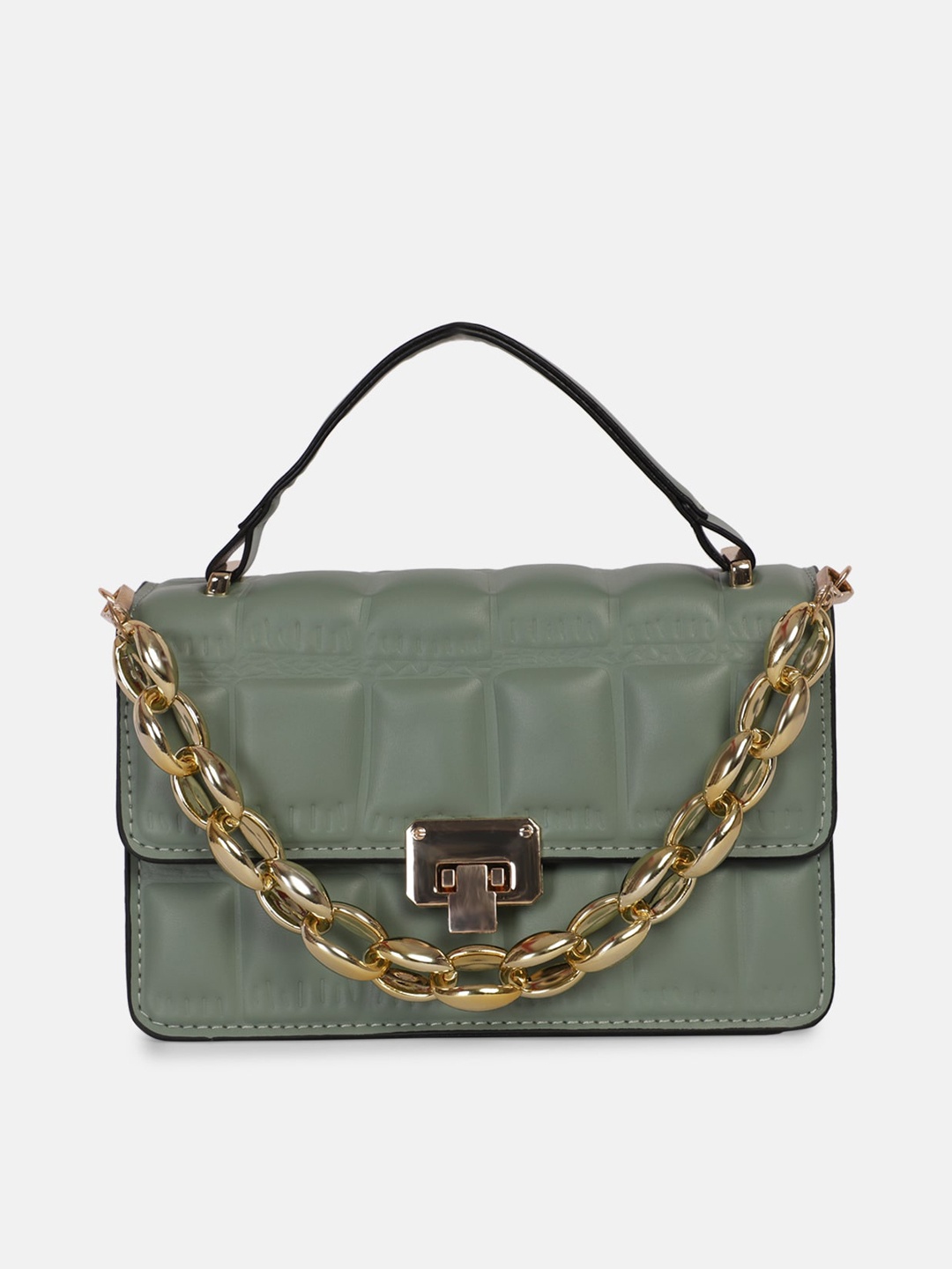 

Bagsy Malone Sea Green Textured PU Structured Handheld Bag with Quilted