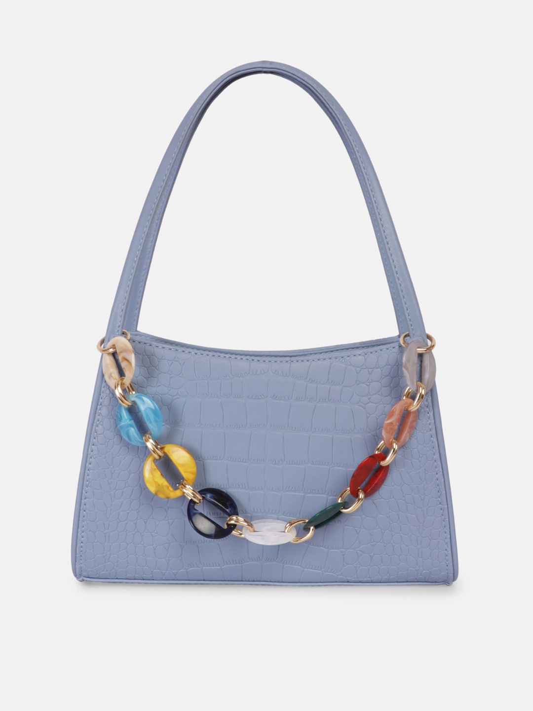 

Bagsy Malone Blue Textured PU Structured Shoulder Bag