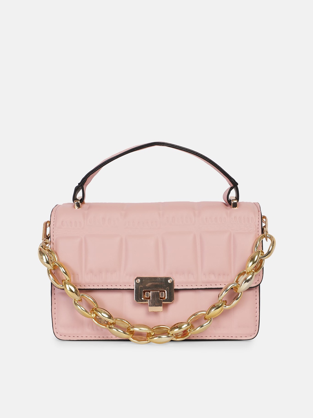 

Bagsy Malone Peach-Coloured PU Structured Handheld Bag with Quilted
